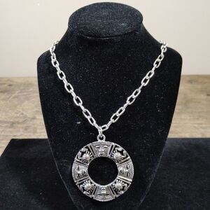 Vintage Sarah Coventry Necklace Zodiac Cancer Crab Tribal Face Silver Pendant